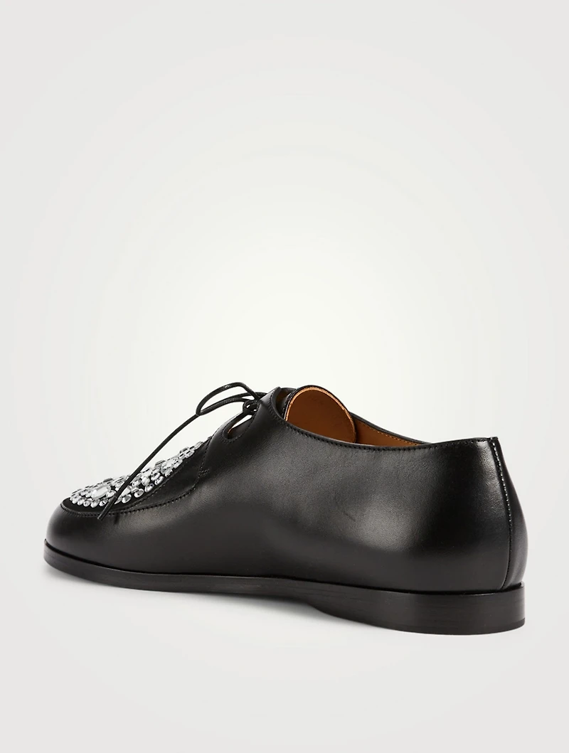 Disc Leather Derby Shoes With Crystals