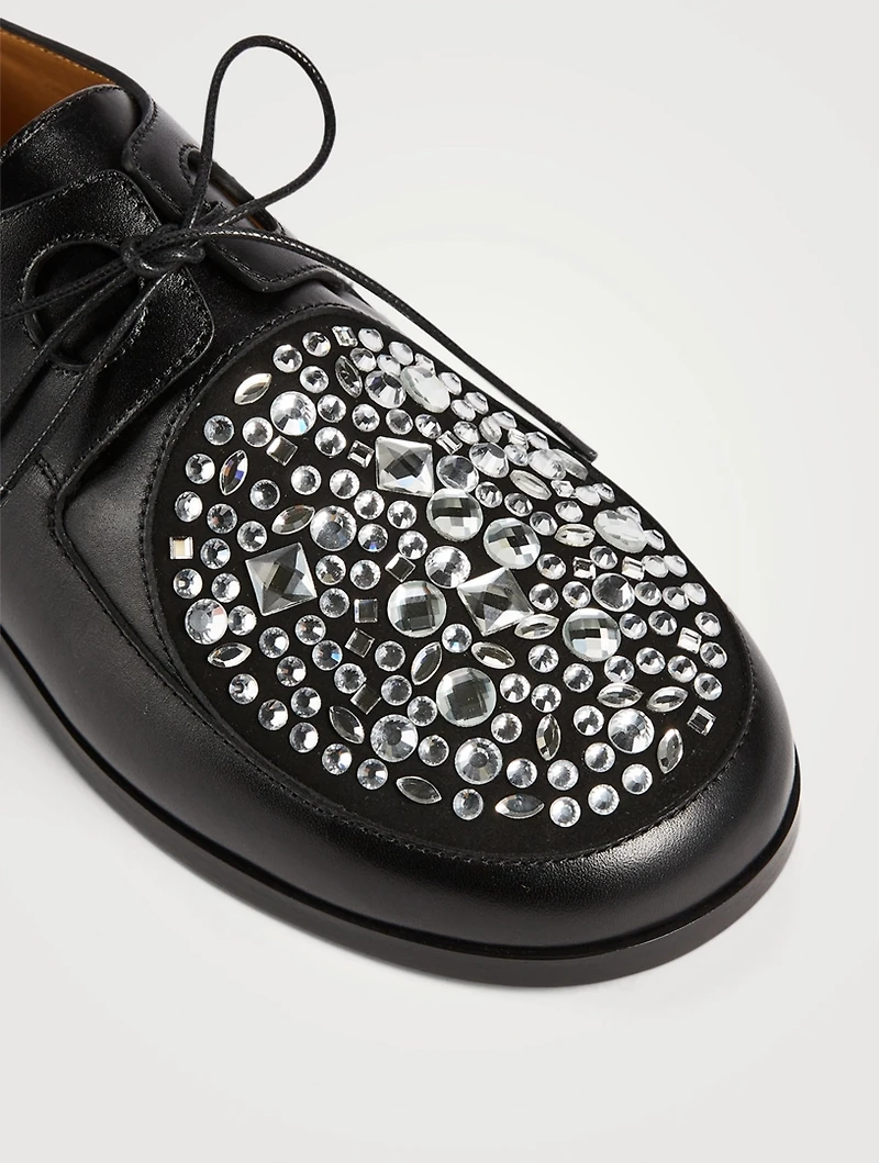 Disc Leather Derby Shoes With Crystals