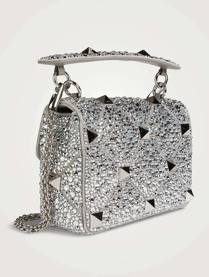 Medium Roman Stud Crystal-Embellished Leather Shoulder Chain Bag