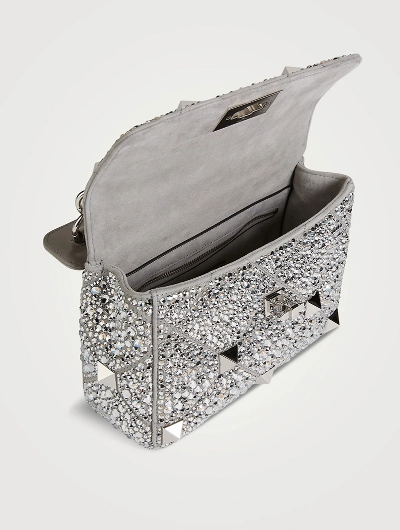 Medium Roman Stud Crystal-Embellished Leather Shoulder Chain Bag