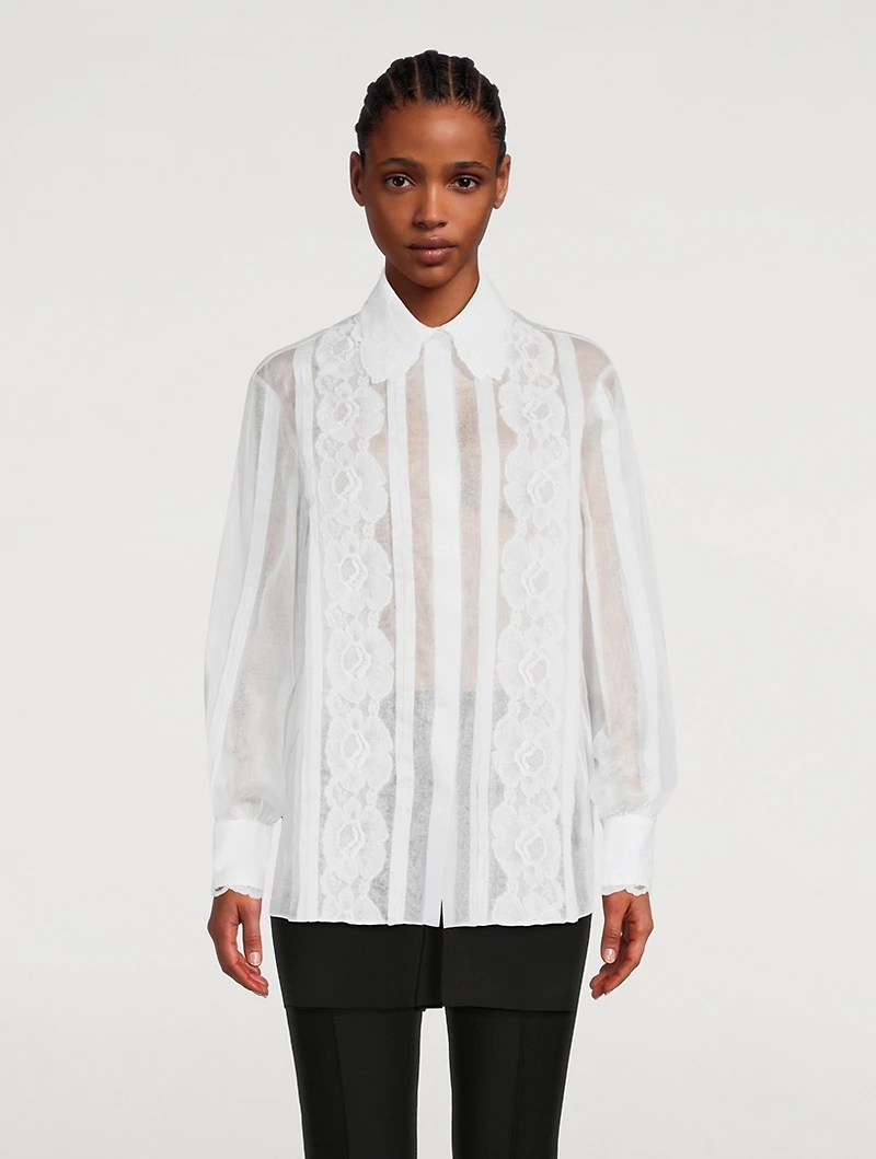 Cotton Lace Shirt With Scarf