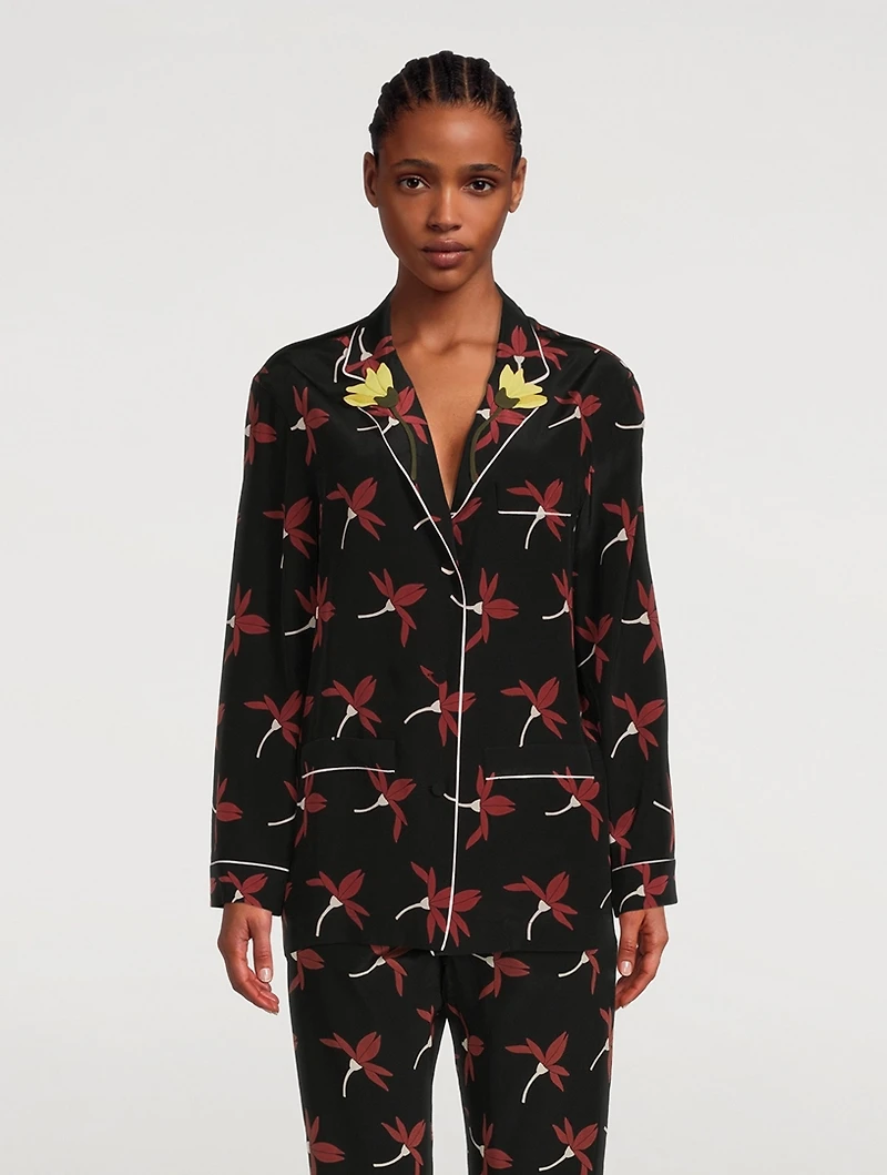 Crepe De Chine Pajama Shirt Floral Print