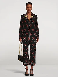 Crepe De Chine Pajama Shirt Floral Print