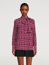 Silk Georgette Blouse With Scarf V Optical Print