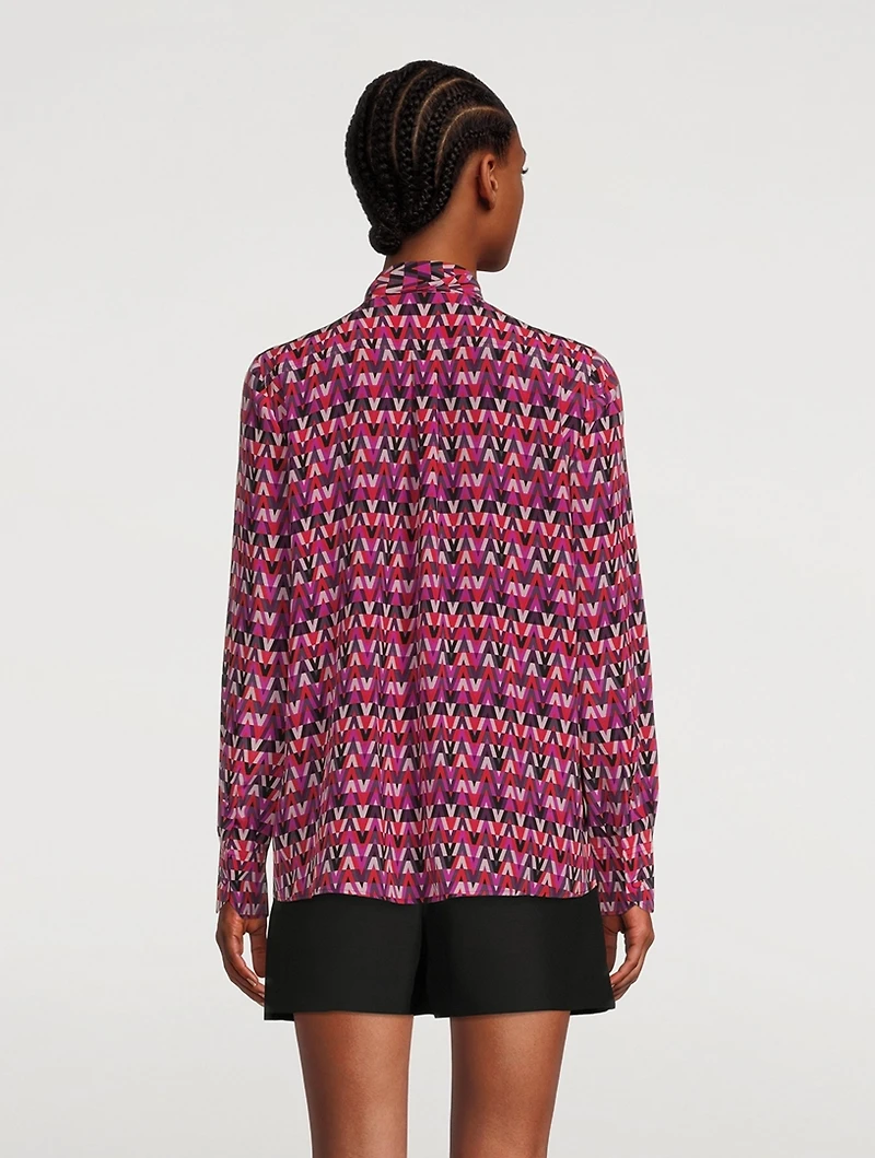 Silk Georgette Blouse With Scarf V Optical Print