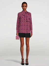 Silk Georgette Blouse With Scarf V Optical Print