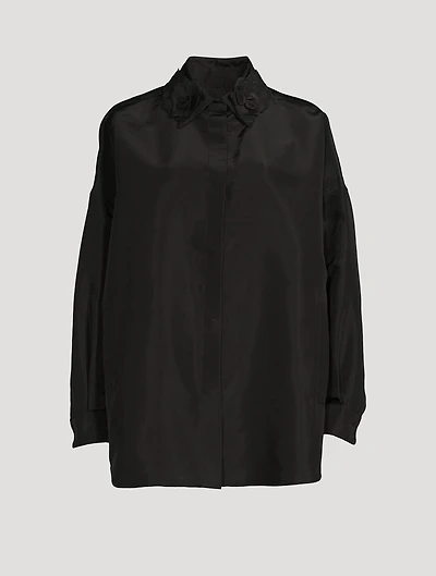 Silk Faille Shirt With Floral Appliqué