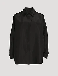 Silk Faille Shirt With Floral Appliqué