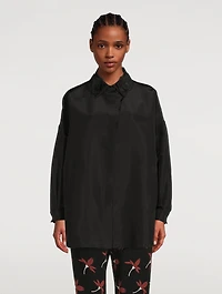 Silk Faille Shirt With Floral Appliqué
