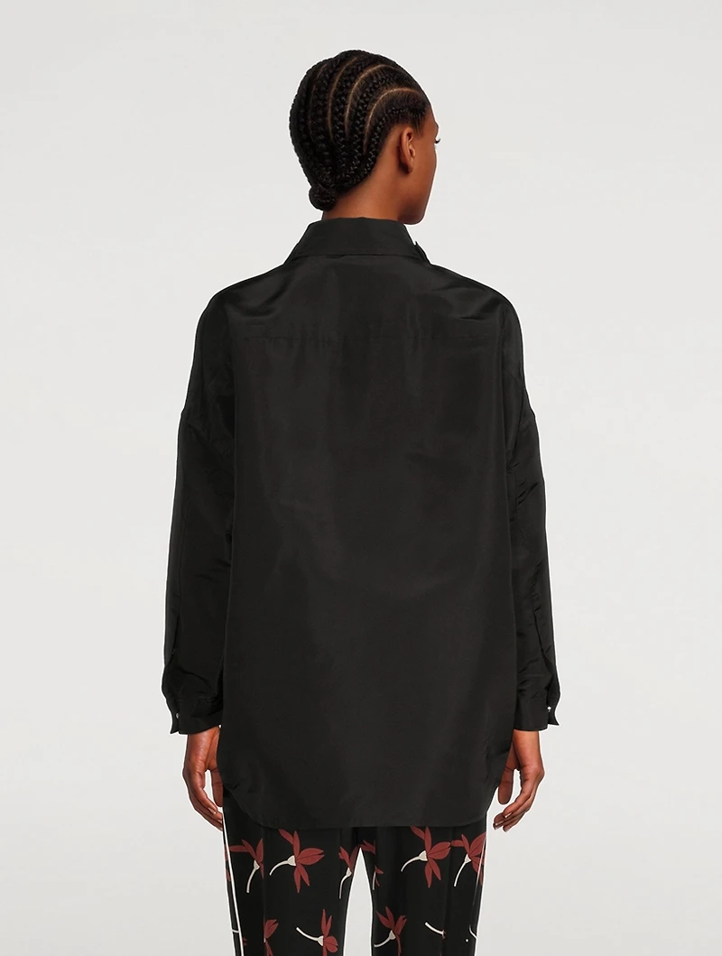 Silk Faille Shirt With Floral Appliqué