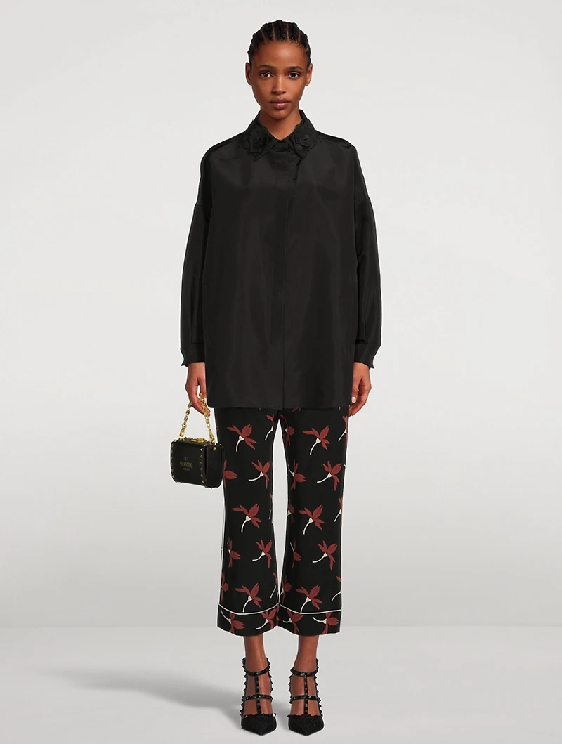 Silk Faille Shirt With Floral Appliqué