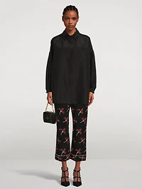 Silk Faille Shirt With Floral Appliqué