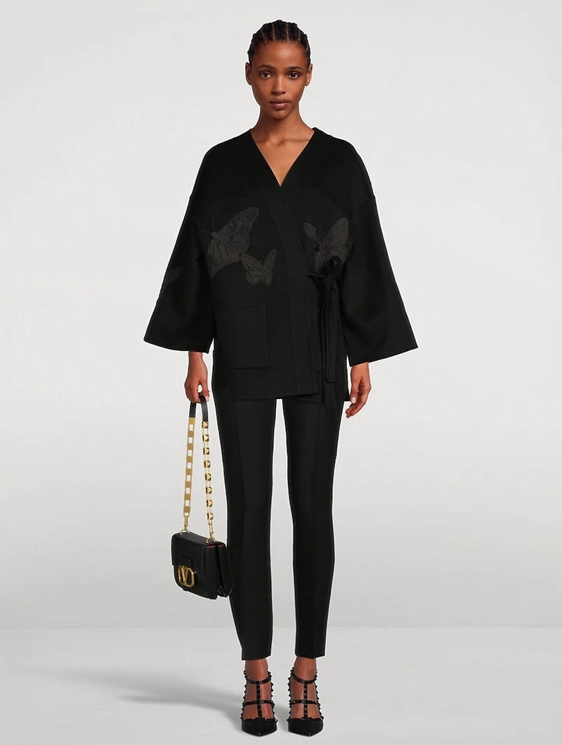 Compact Kimono Jacket With Butterfly Appliqué