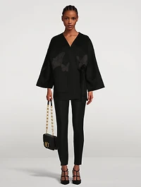 Compact Kimono Jacket With Butterfly Appliqué