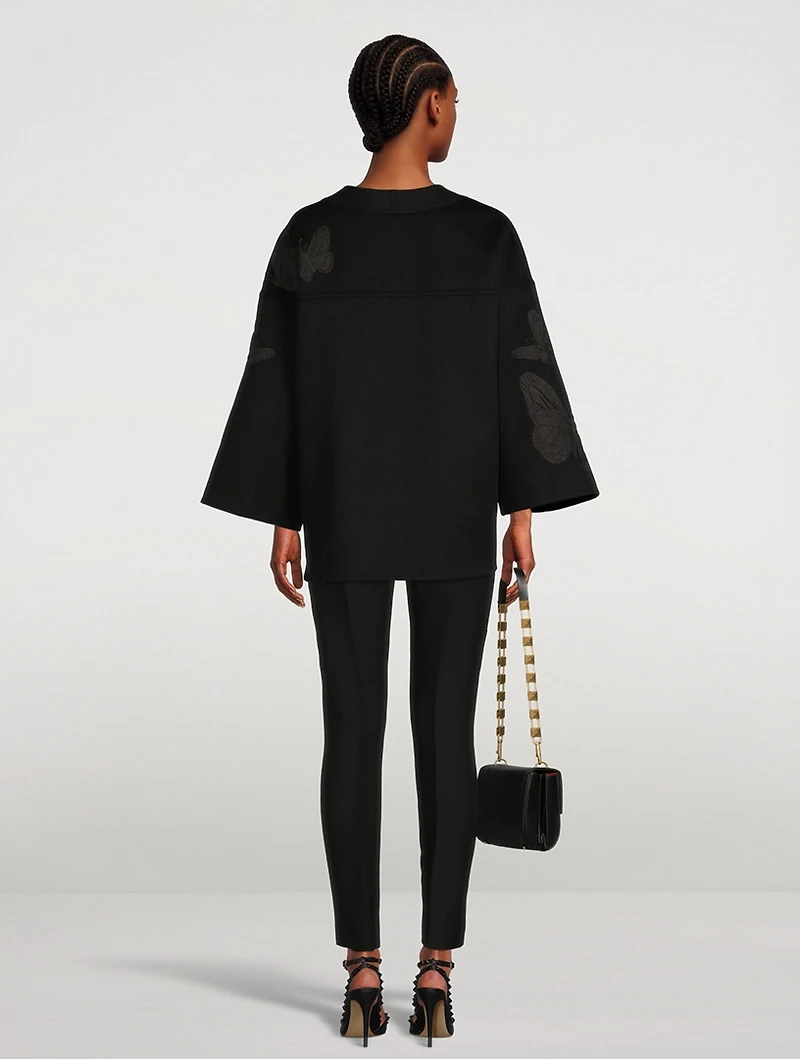 Compact Kimono Jacket With Butterfly Appliqué