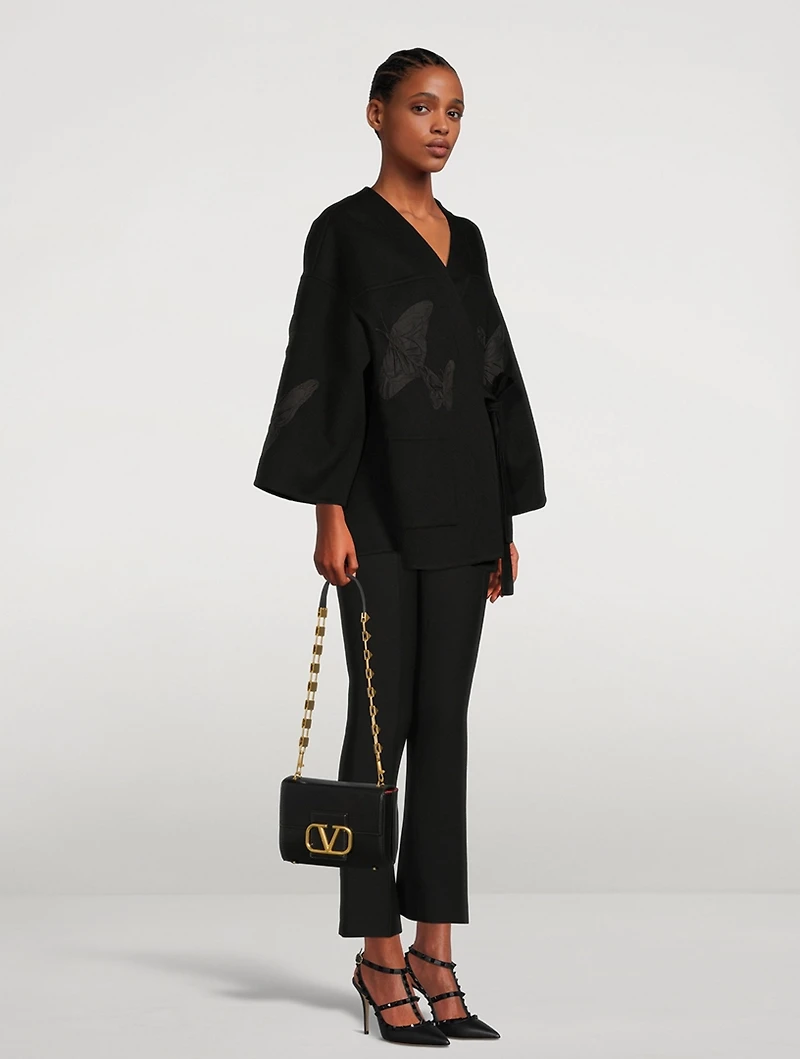 Compact Kimono Jacket With Butterfly Appliqué