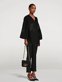 Compact Kimono Jacket With Butterfly Appliqué
