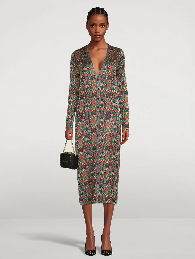 Lurex V Optical Jacquard Cardigan Dress