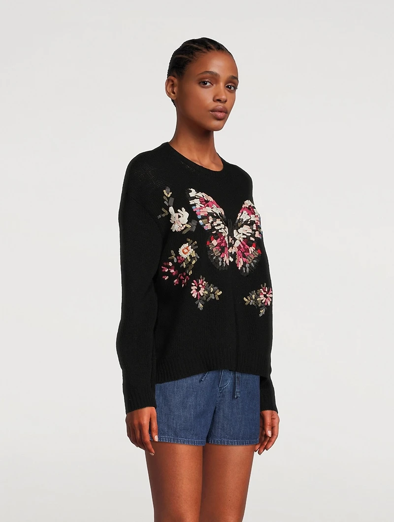 Embroidered Butterfly Wool Sweater