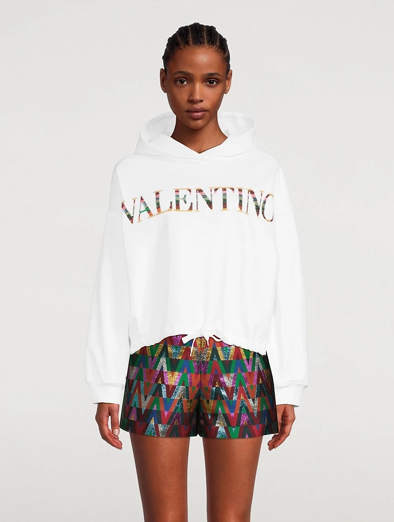 Sequin-Embellished Cropped Hoodie