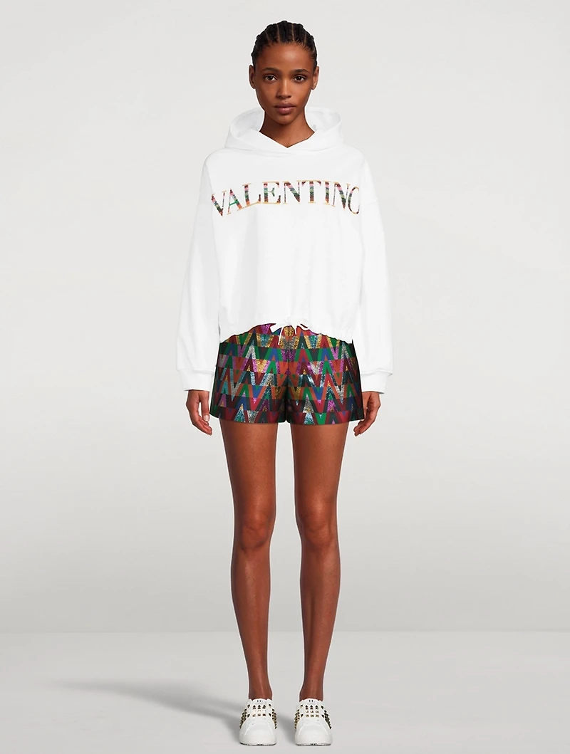 Sequin-Embellished Cropped Hoodie