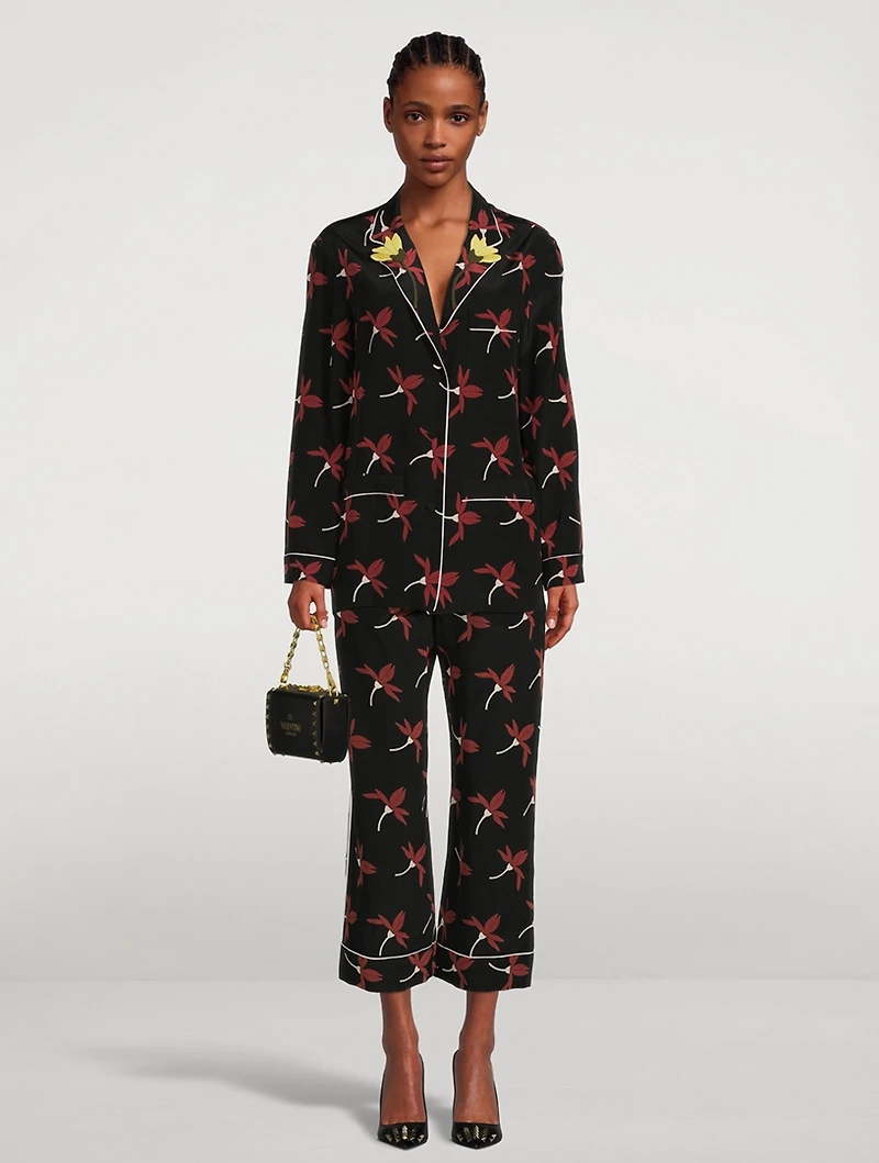 Crepe De Chine Pajama Pants Floral Print