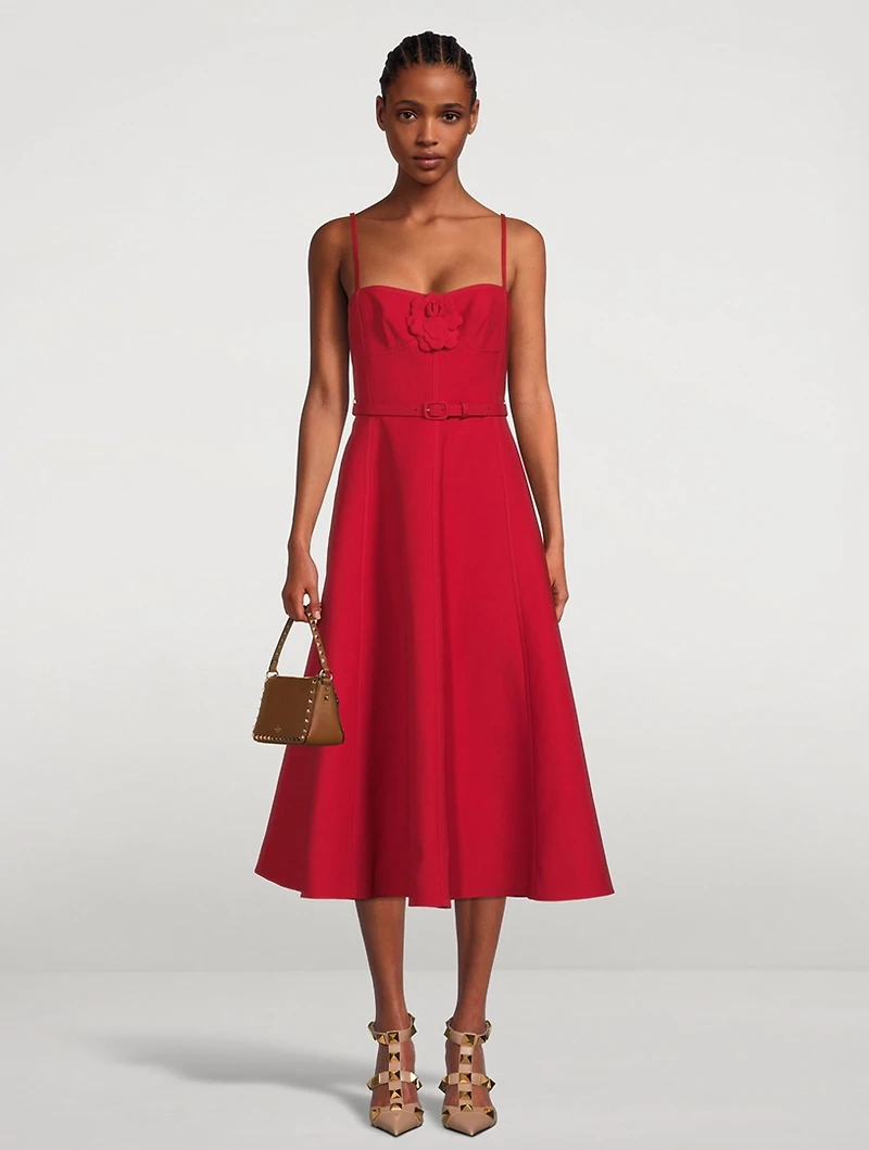 Belted Crepe Midi Dress