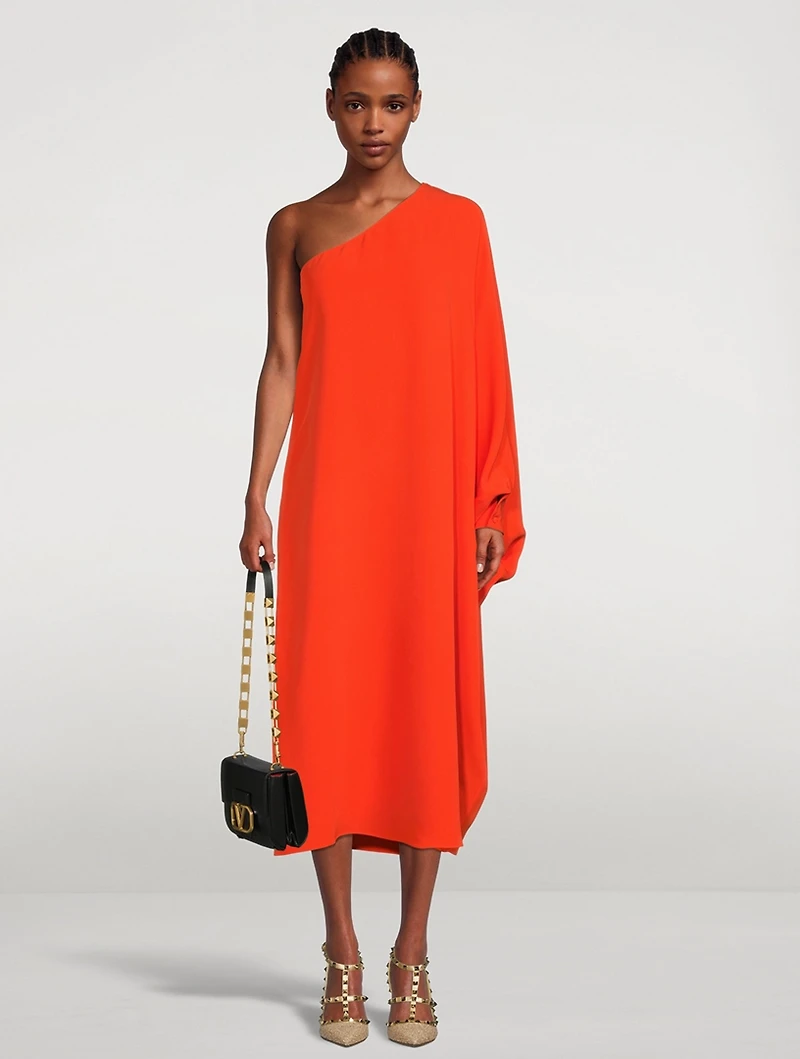 Silk Cady One-Shoulder Dress