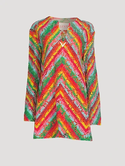 Lace Shift Dress Chevron Print
