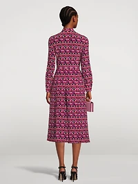 Crepe De Chine Shirt Dress With Scarf V Optical Print