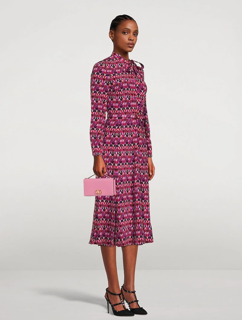Crepe De Chine Shirt Dress With Scarf V Optical Print