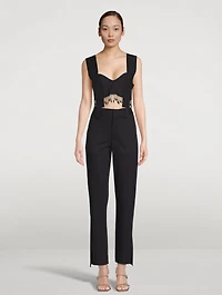 Pinstripe Beaded Fringe Crop Top