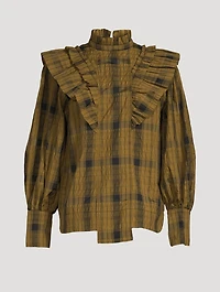 Ruffled Seersucker Blouse Check Print