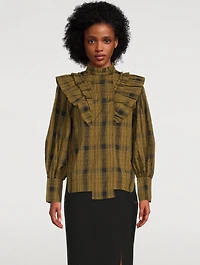 Ruffled Seersucker Blouse Check Print