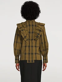 Ruffled Seersucker Blouse Check Print