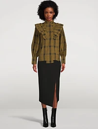 Ruffled Seersucker Blouse Check Print
