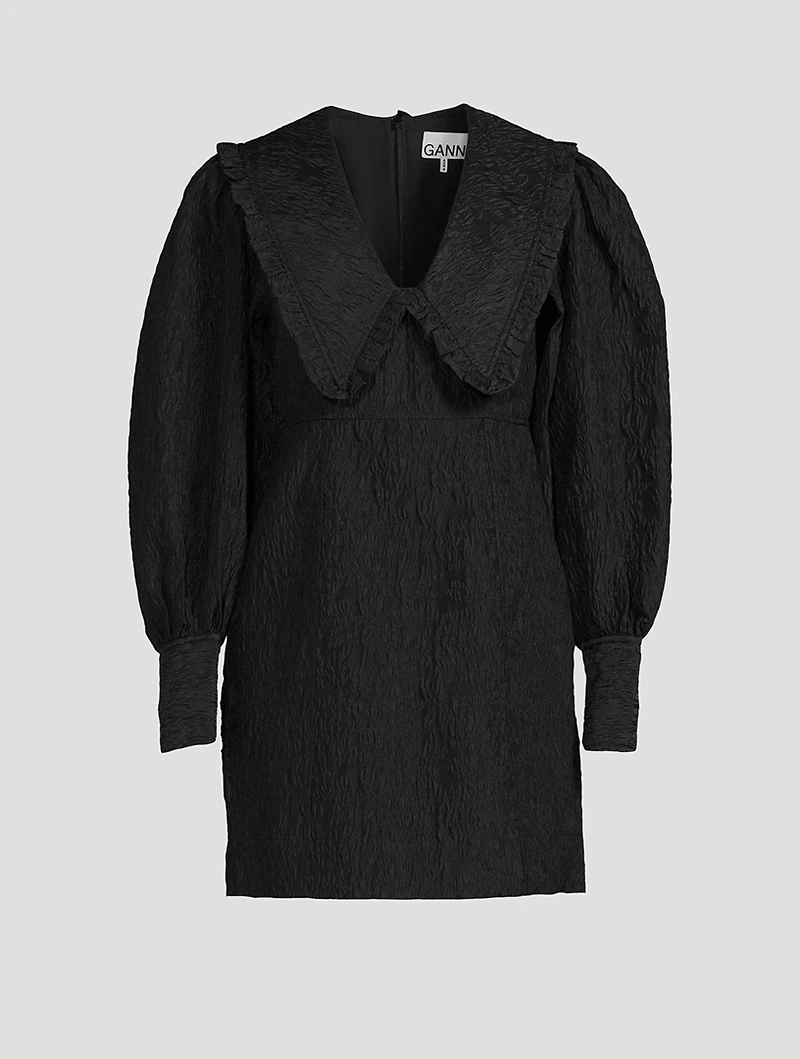 Jacquard Organza Ruffle Collar Dress