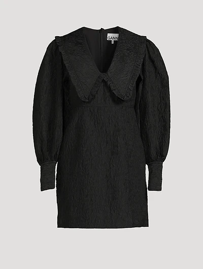 Jacquard Organza Ruffle Collar Dress