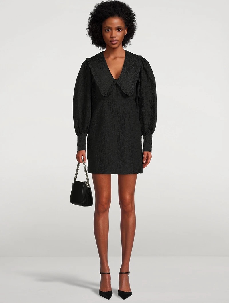 Jacquard Organza Ruffle Collar Dress