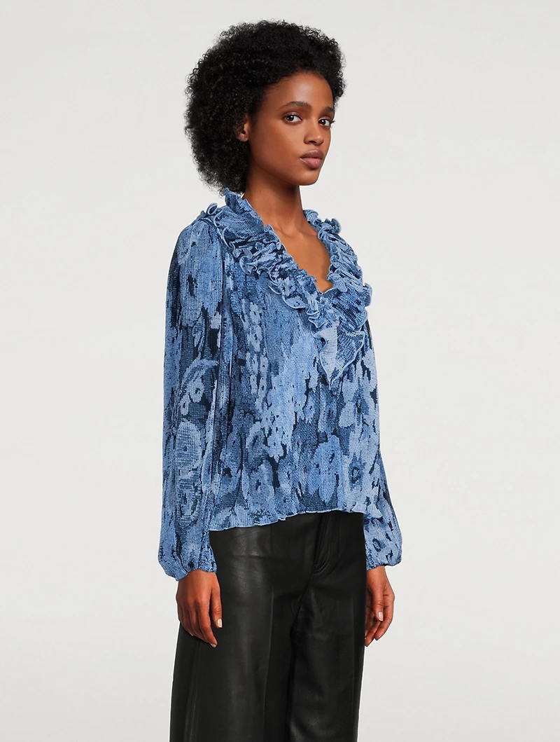 Pleated Georgette Ruffle Blouse