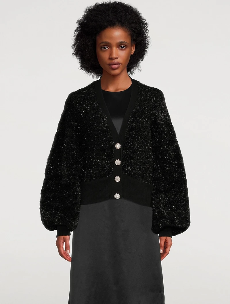 Sparkle Knit Cardigan With Crystal Buttons
