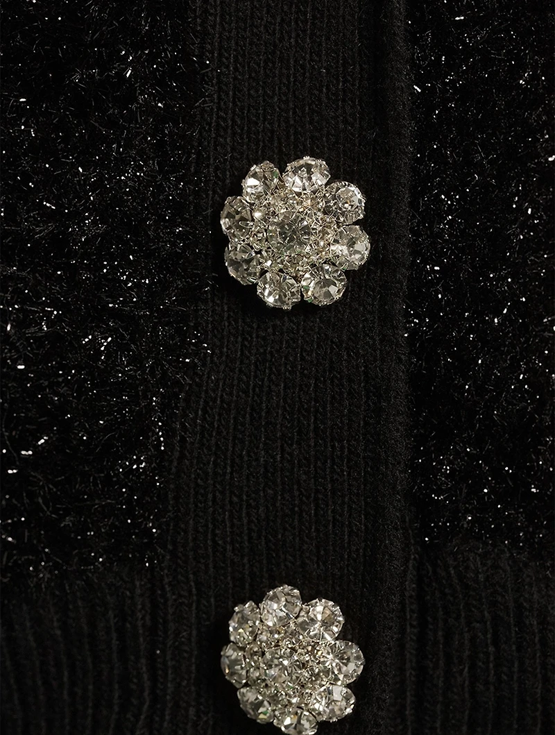 Sparkle Knit Cardigan With Crystal Buttons