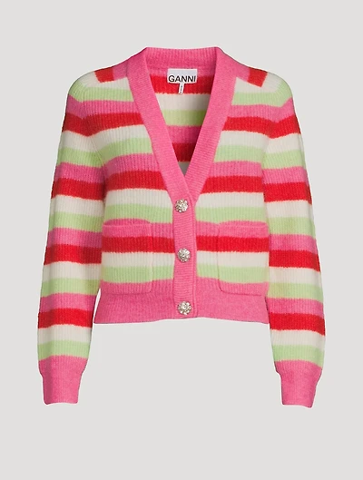 Striped Soft Knit Cardigan With Crystal Buttons