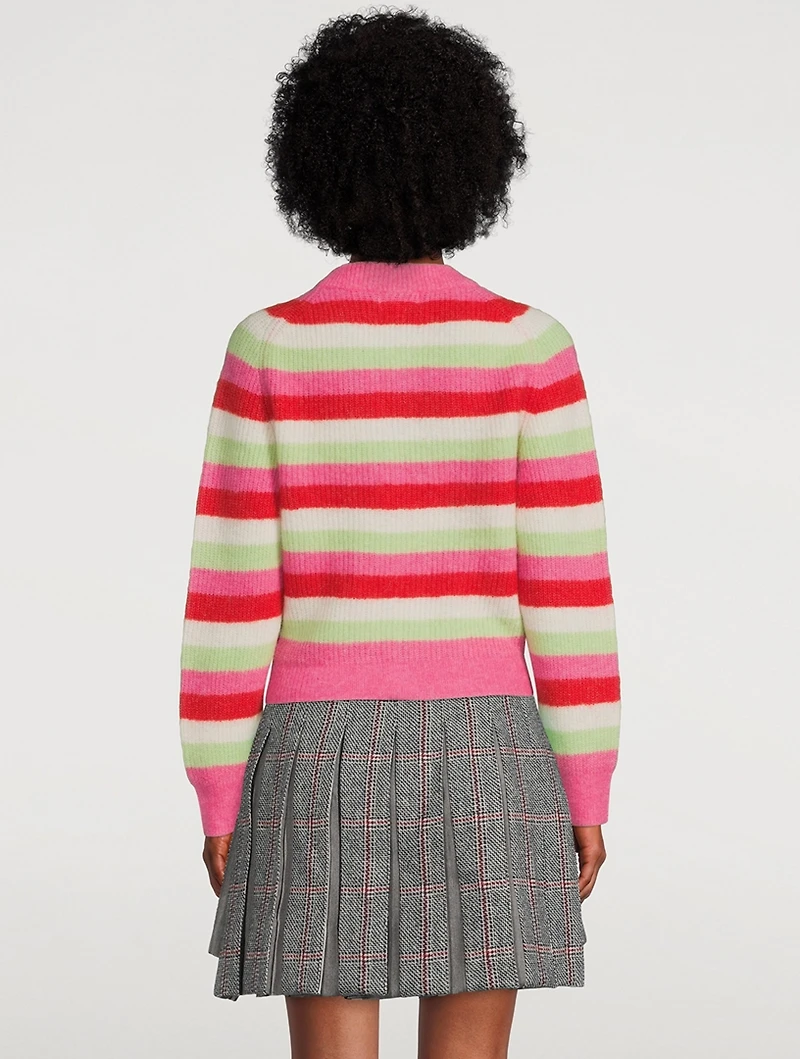 Striped Soft Knit Cardigan With Crystal Buttons