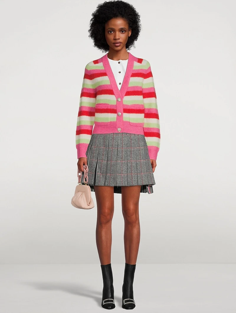 Striped Soft Knit Cardigan With Crystal Buttons