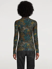 Mesh Turtleneck Top Floral Print