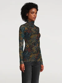 Mesh Turtleneck Top Floral Print