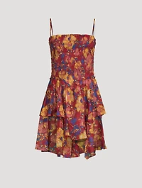 Anka Smocked Printed Mini Dress