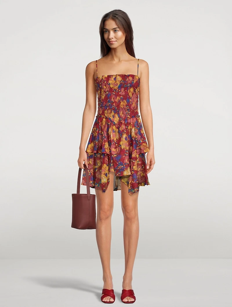 Anka Smocked Printed Mini Dress