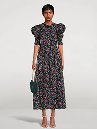 Sichelle Puff-Sleeve Midi Dress Floral Print
